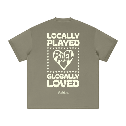 Green heavyweight T-shirt with large back graphic print and hearts
