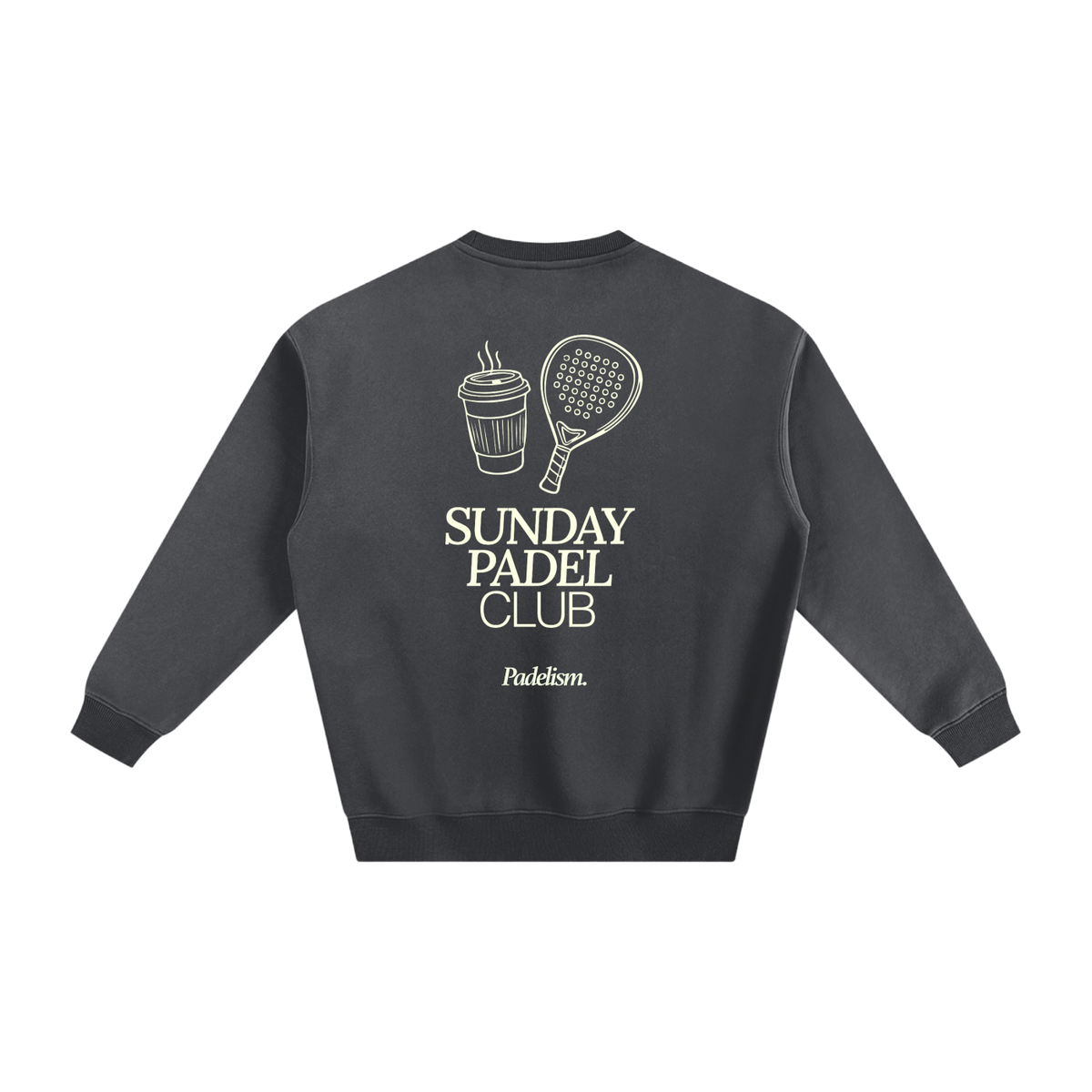 Black heavyweight padel sweatshirt with back graphic and crew neckline