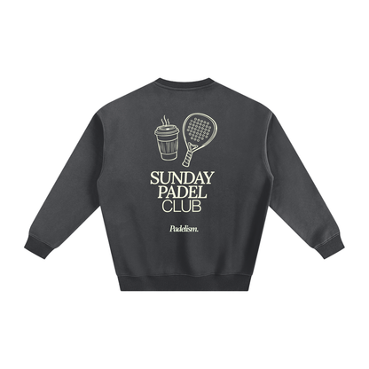 Black heavyweight padel sweatshirt with back graphic and crew neckline