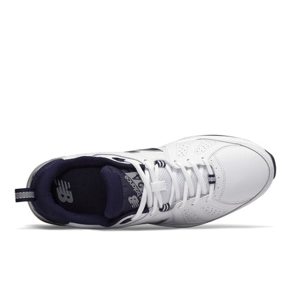 New Balance Mens EE Wide Fit Leather Sneakers (624) in White/Navy