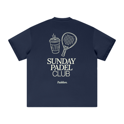 Heavyweight T-shirt, navy blue, back graphic “Sunday Padel Club” with paddle icon