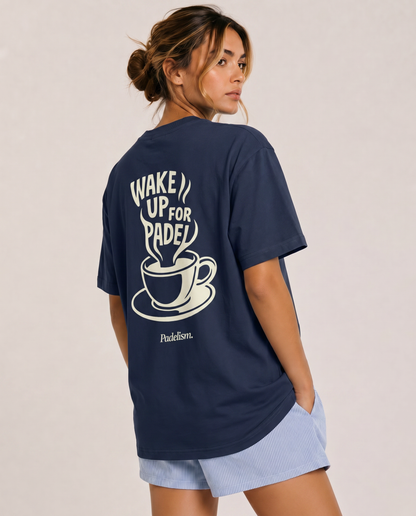 Heavyweight crew-neck T-shirt in navy with large back coffee graphic print