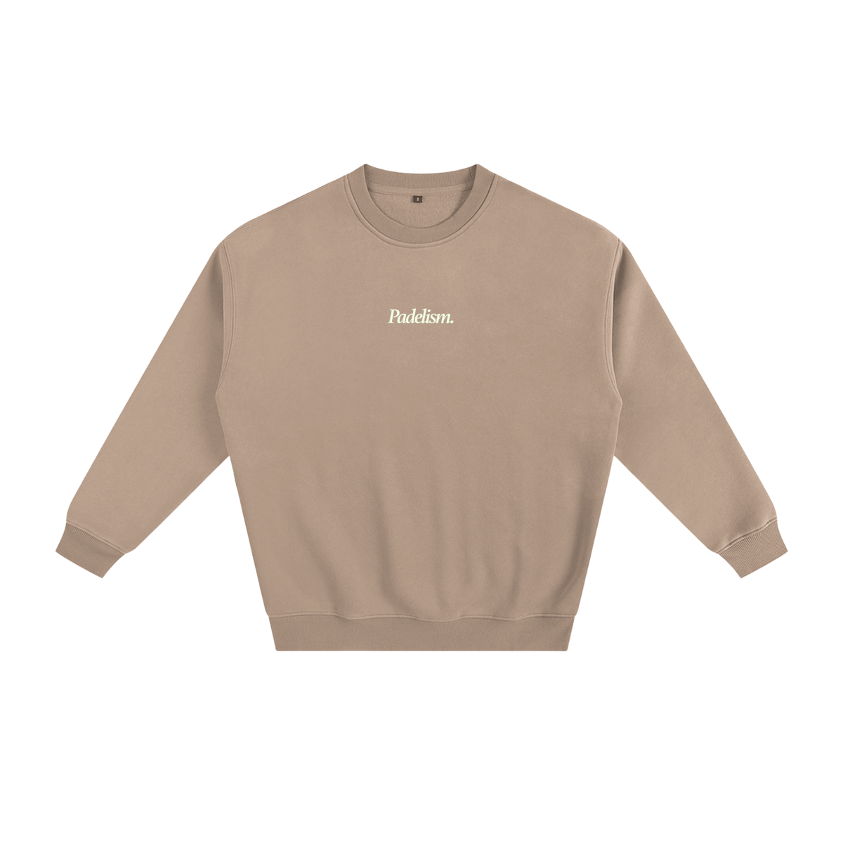 Beige heavyweight padel sweatshirt with small chest logo and crew neckline