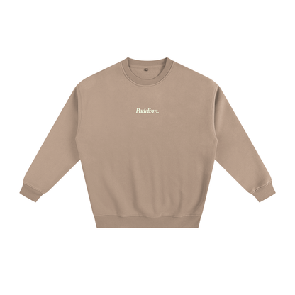 Beige heavyweight padel sweatshirt with small chest logo and crew neckline
