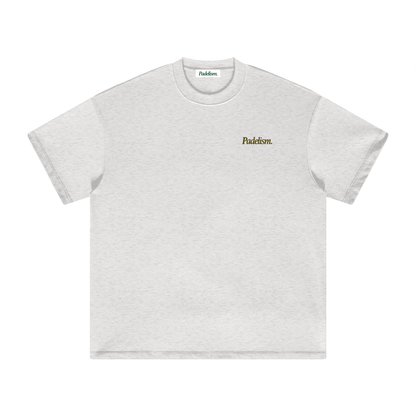 Heavyweight T-shirt in light gray, front with small "Padelism." chest logo