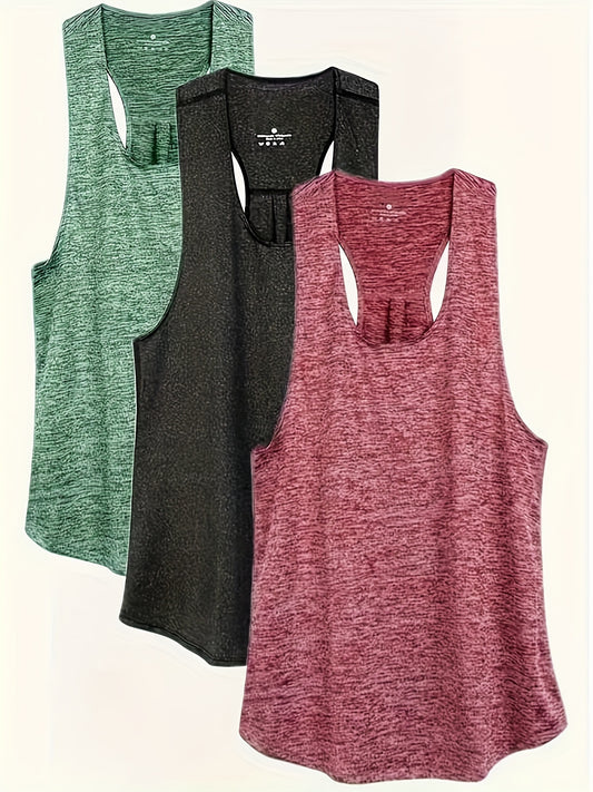 3-Pack Solid Crew Neck Tank Top, Y2K Sleeveless Comfortable Quick-drying Fitness Tank Top For Summer, Women's Clothing