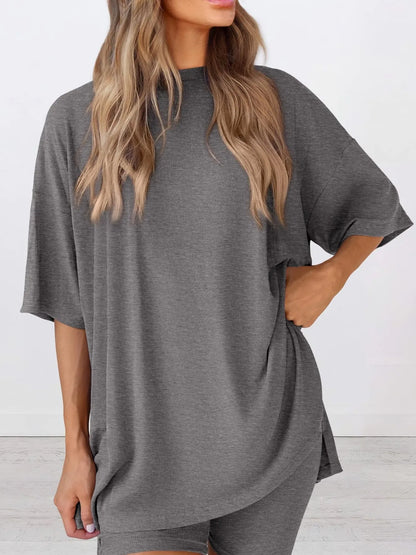 Oversized Round Neck T-Shirt and Shorts Set Plus Size