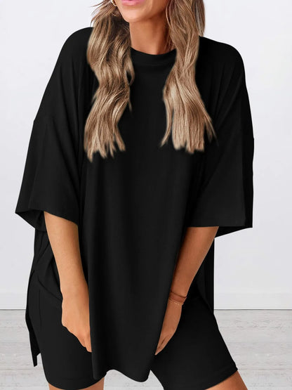 Oversized Round Neck T-Shirt and Shorts Set Plus Size