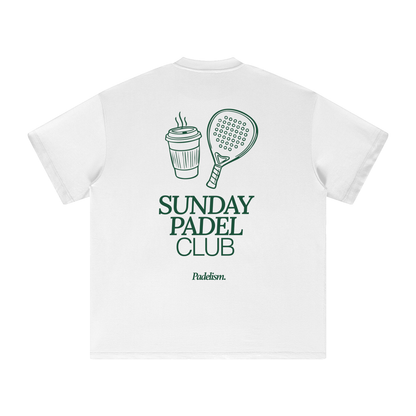 Heavyweight T-shirt, white, back graphic “Sunday Padel Club” with drink and paddle icons