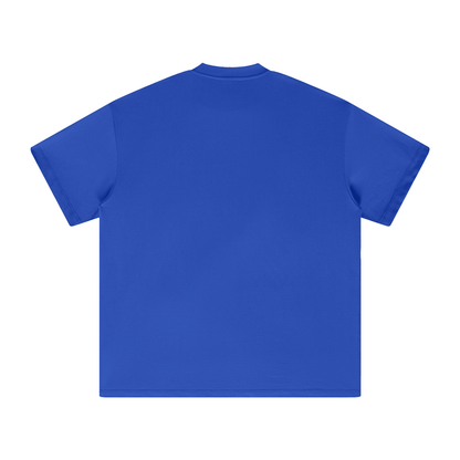 Royal blue heavyweight T-shirt back view with crew neck, short sleeves
