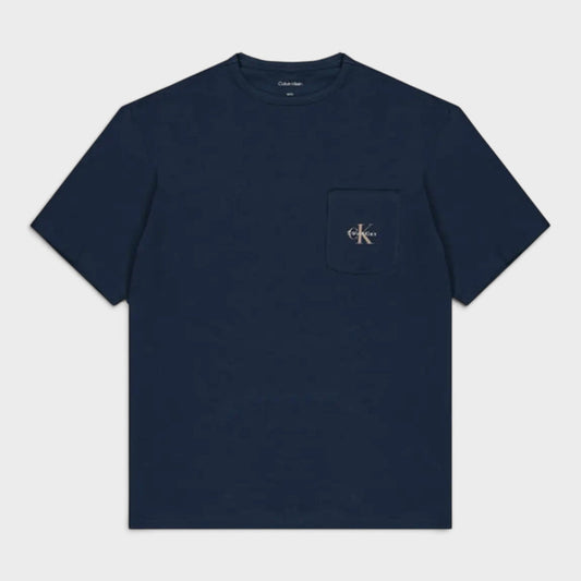Monogram crew-neck short-sleeve T-shirt, dark blue with chest logo patch