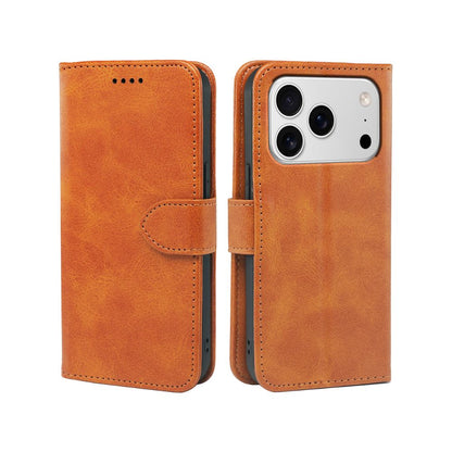 Leather-look wallet case for iPhone in tan, two-piece view with card holder flap