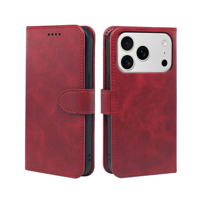 Leather-look wallet phone case in red with foldover flap and snap closure