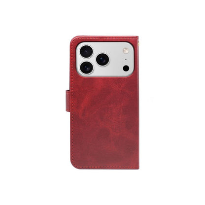 Red leather-look wallet phone case with card slots and stitched side flap
