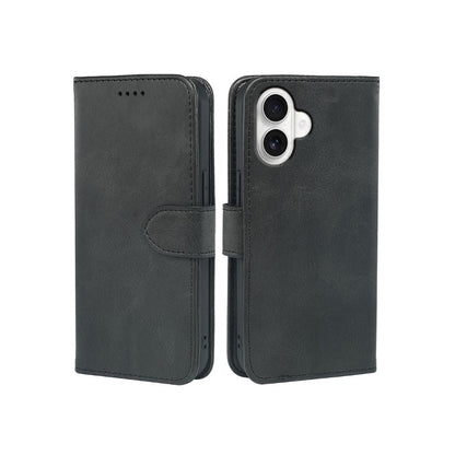 Dark gray leather-look wallet phone case with flip cover and card slot.