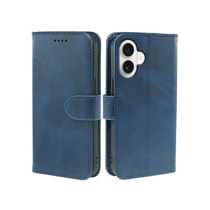 Blue leather-look wallet phone case with flip cover and card slot.