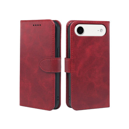 Leather-look wallet case for iPhone in red, slim folio back with camera opening