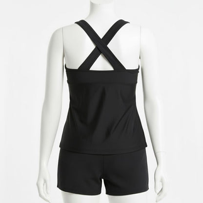 Ladies Incontinence Tankini with Shorts Black Floral