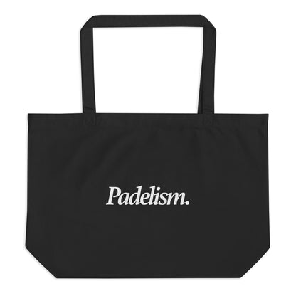 Large organic tote bag, black with two handles and Padelism logo