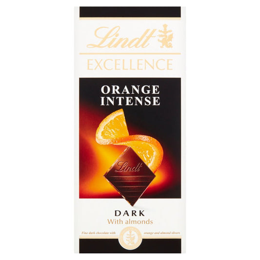 Lindt EXCELLENCE dark chocolate bar with orange and almonds, 100g