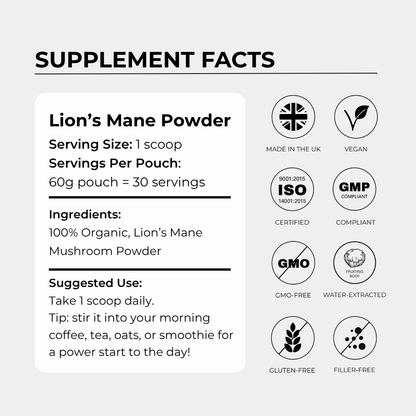 Lion's Mane Powder - 60 Grams - 30 Servings