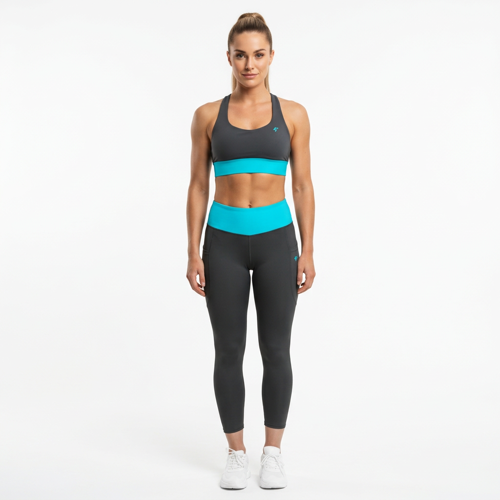 Luminous Surge Summit Blue matching sports bra and pocket leggings set