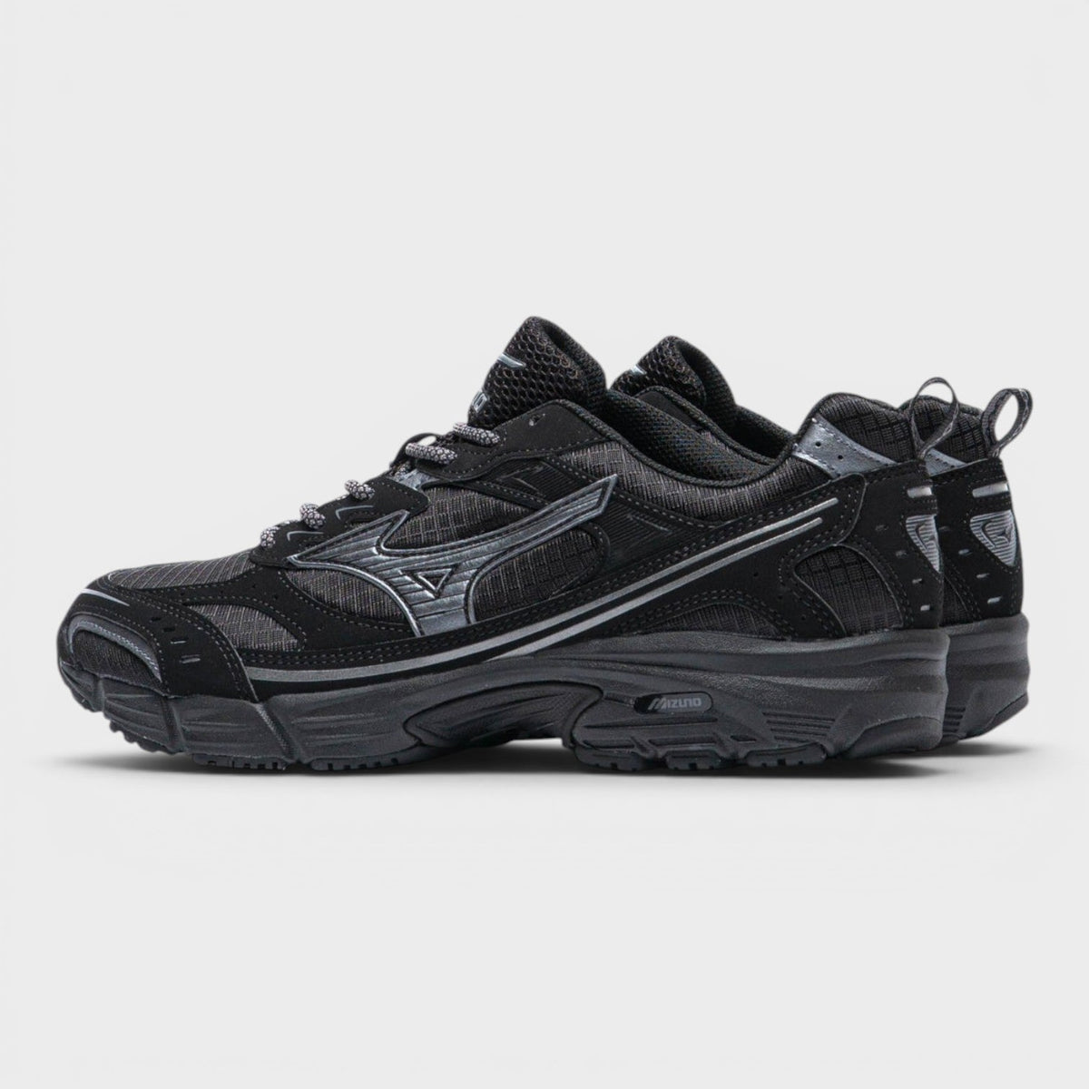 Black lace-up ripstop sneakers with metallic trim and cushioned chunky outsole