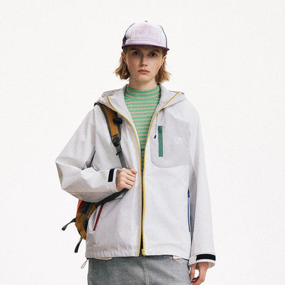 Outdoor Sports Contrast Color Hooded Zipper Jacket