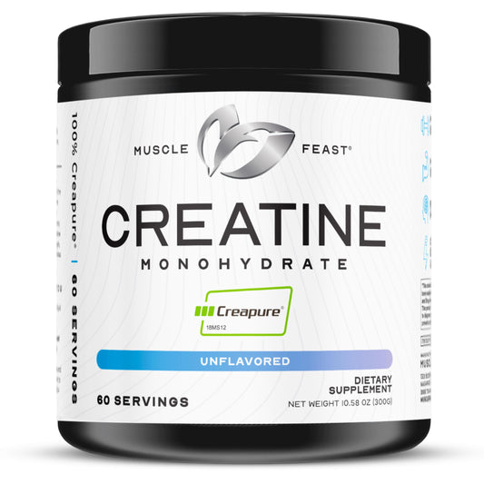 Muscle Feast Creapure Creatine Monohydrate Powder – Unflavored, 300g | Vegan, Gluten-Free, Keto Friendly, 60 Servings