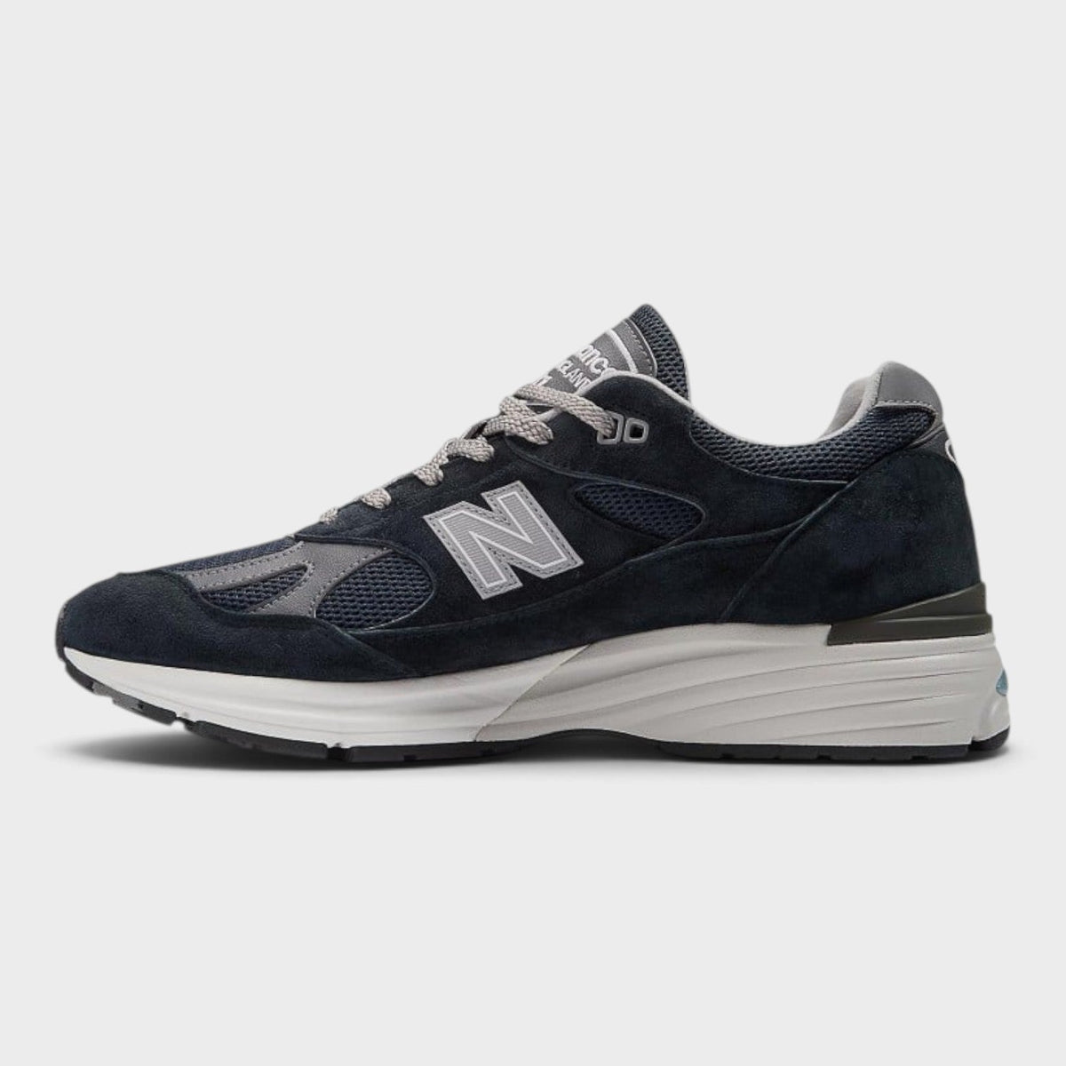 Dark navy New Balance 991v2 suede-style lace-up sneaker with large N logo