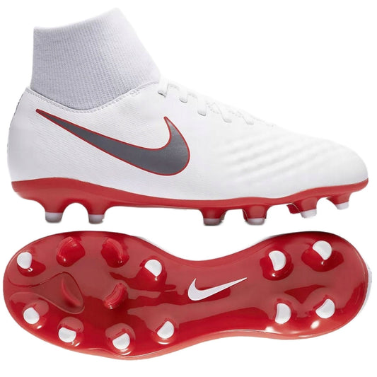 Kids Nike football boots, white uppers with red sole and studded outsole