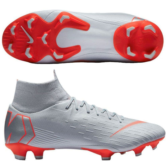 Nike Mercurial Superfly 6 Pro FG football boots, light gray with red accents, studs