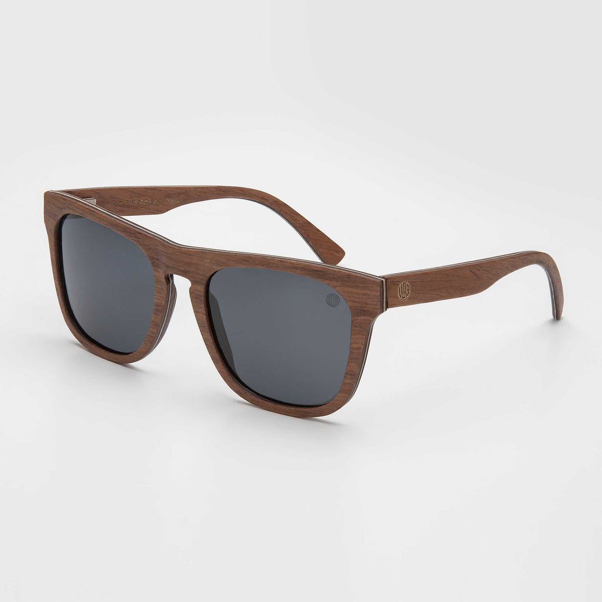Toffee-brown sunglasses with dark gray lenses, front angled view