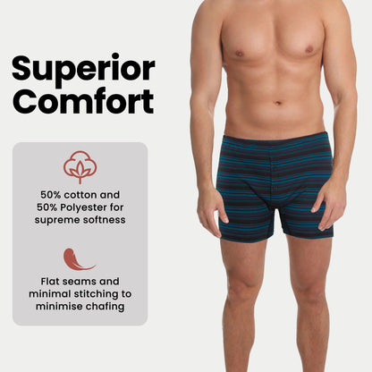 Men's Jersey Boxer Shorts Pack Of 6, Classic Fit Underwear With Printed Design, Button Fly, Elastic Waistband