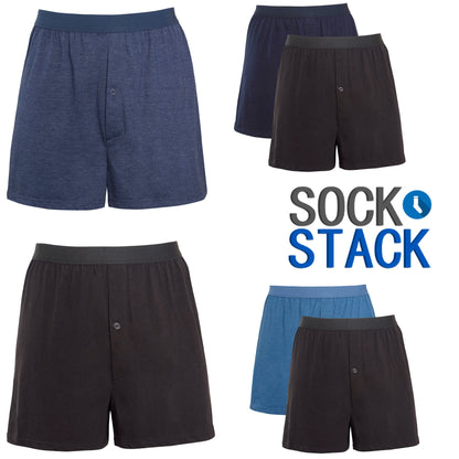Men's Boxer Shorts Pack Of 6 Loose Fit Cotton-Blend Jersey With Button Fly And Elastic Waistband For All-Day Comfort And Breathability