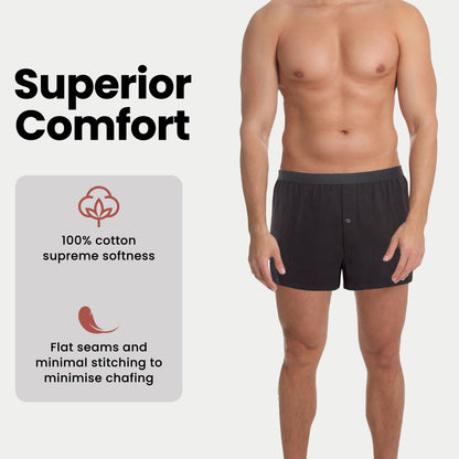 Men's Boxer Shorts Pack Of 6 Loose Fit Cotton-Blend Jersey With Button Fly And Elastic Waistband For All-Day Comfort And Breathability