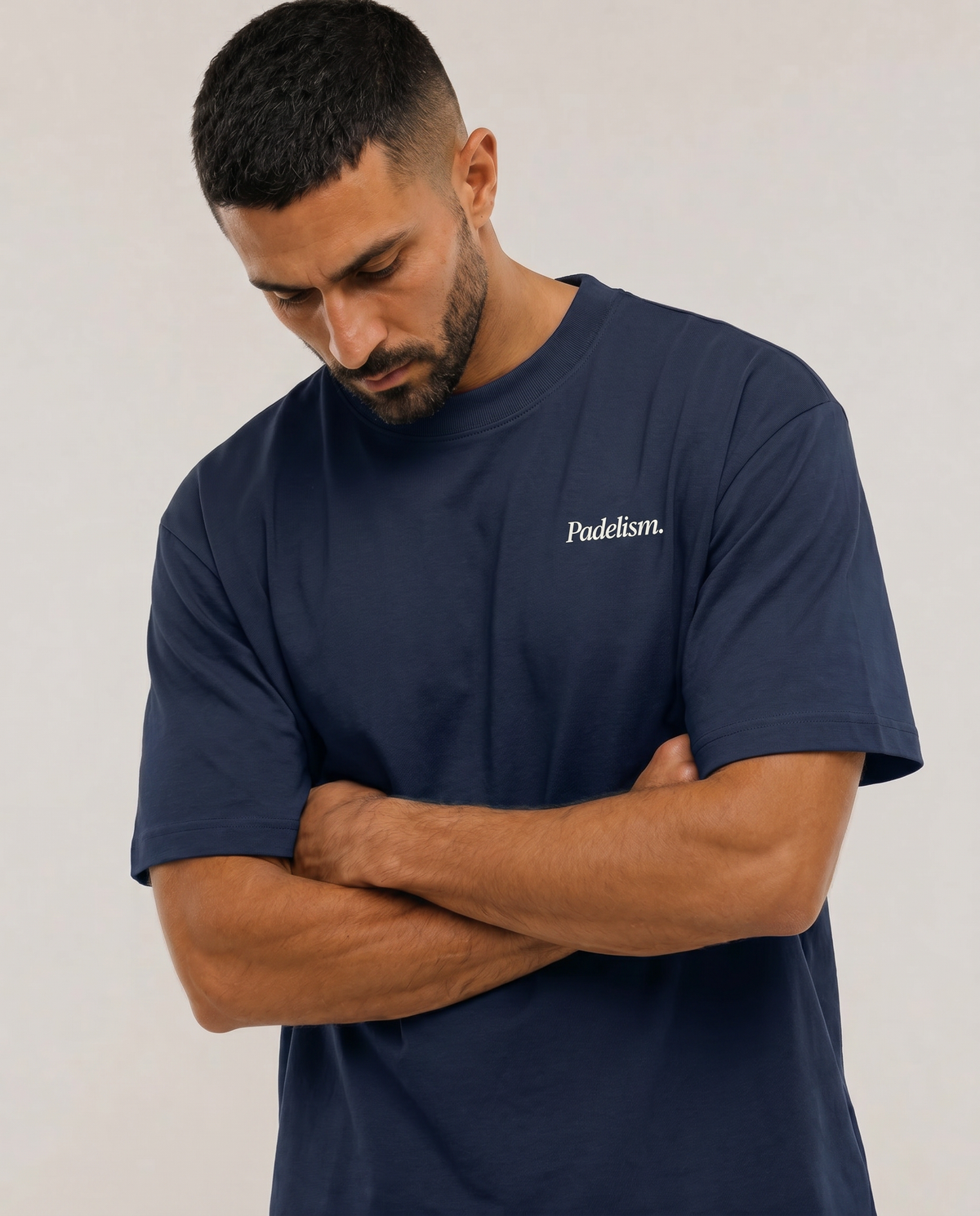 Heavyweight navy crew-neck T-shirt with short sleeves and Padelism chest logo