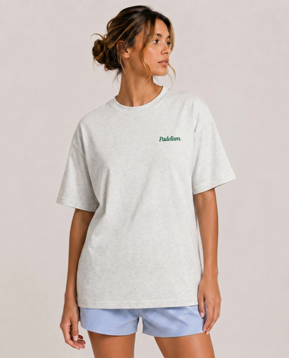 Gray heavyweight T-shirt with small chest "Padelism." logo