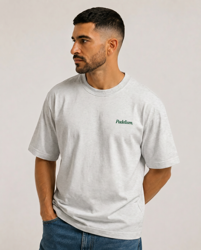Gray heavyweight T-shirt with small chest "Padelism." logo