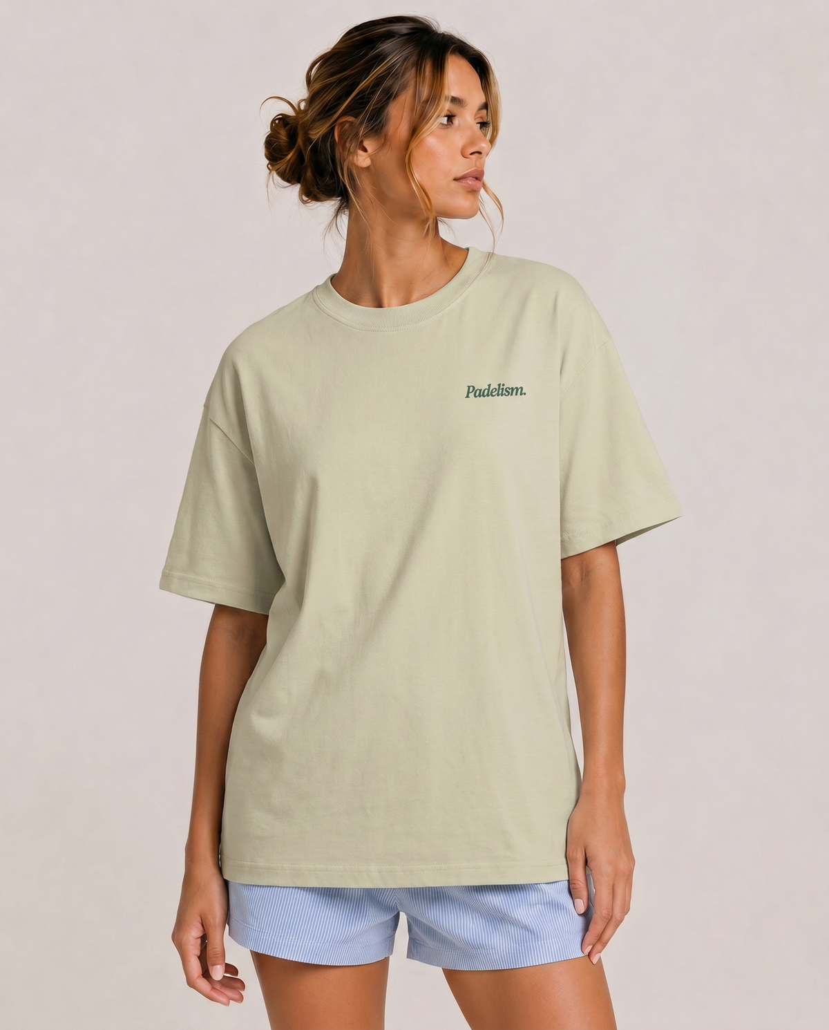 Sage heavyweight T-shirt with Padelism. chest logo, crew neck, short sleeves