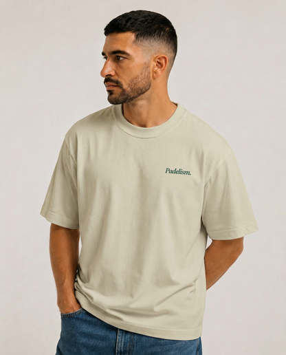 Oat gray heavyweight T-shirt with Padelism. chest logo, crew neck, short sleeves