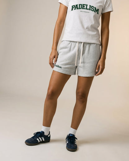 Padelism core shorts, light gray with drawstring waist and side pockets, front stance