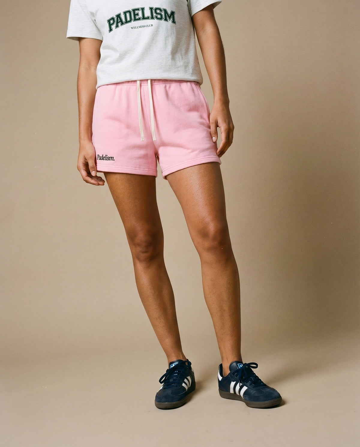 Pink Padelism core shorts, elastic waistband with drawstring and side logo