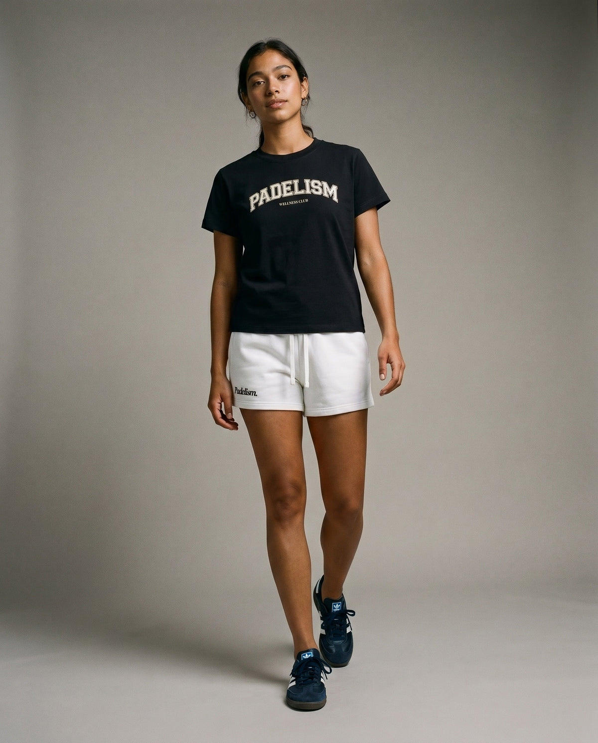 White Padelism core shorts with elastic waistband and white drawstring
