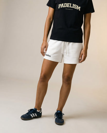 White Padelism core shorts with elastic waistband and drawstring, side logo