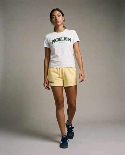 Padelism core shorts, cream yellow with drawstring waist and side pockets
