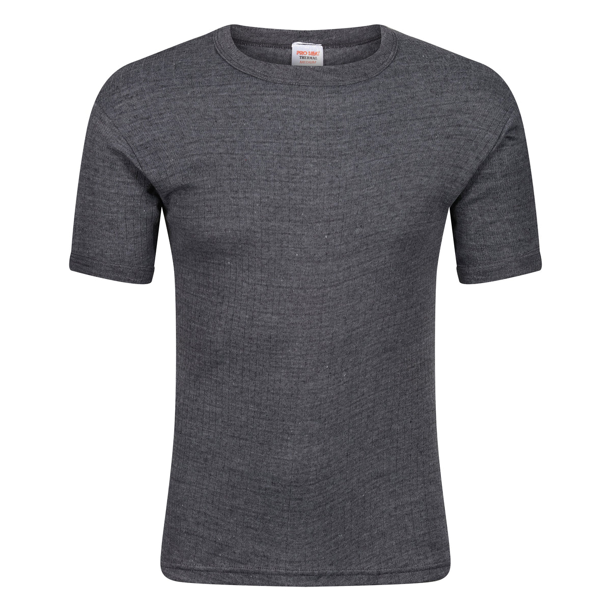 Grey short-sleeve thermal T-shirt with crew neck and small neck label