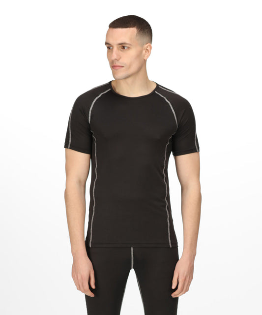 Black short sleeve baselayer top with contrast seam panels