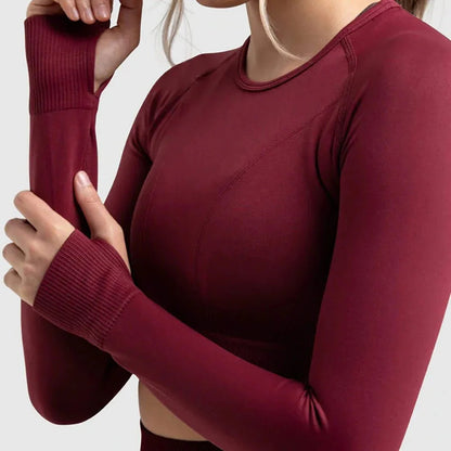 Seamless Sports Bra Set with Peach Hip Trousers – Super Stretch Long Sleeve Yoga Outfit S, M, L