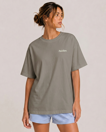 Gray heavyweight T-shirt with crew neck and small chest logo print
